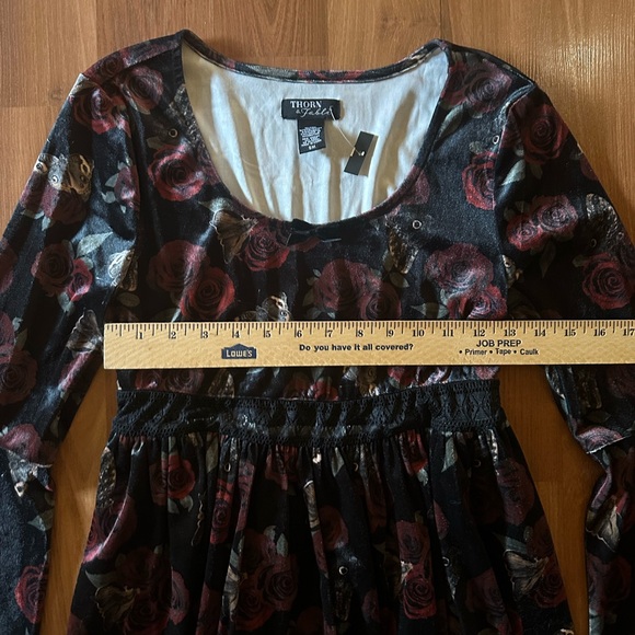 NWT Thorn & Fable Rose Moth Velvet Bell Sleeves dress size small Hot Topic - Picture 5 of 9